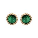 Boucles d'oreilles Plaqué Or Pierre Malachite Véritable