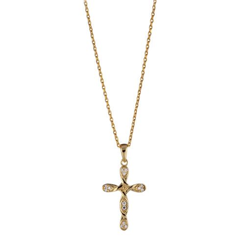 Collier Plaqué Or + Pendentif Croix Zirconium