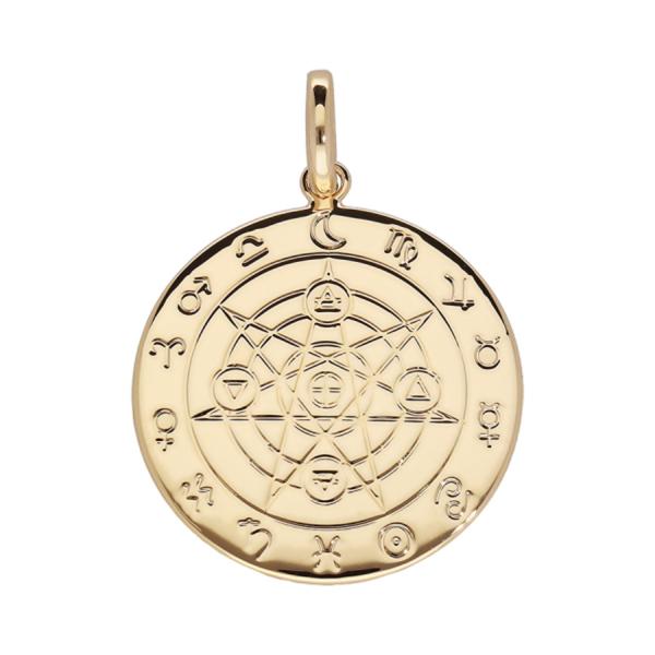 Pendentif Plaqué Or Disque Gravure Astrologique 