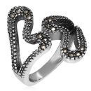 Bague Acier 316 L et Marcasite Double Coeur