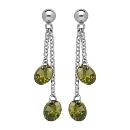 Boucles d'oreilles Argent 925 Double Chainette Pierre Synthese Verte