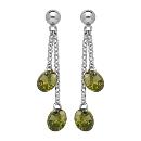 Boucles d'oreilles Argent 925 Double Chainette Pierre Synthese Verte