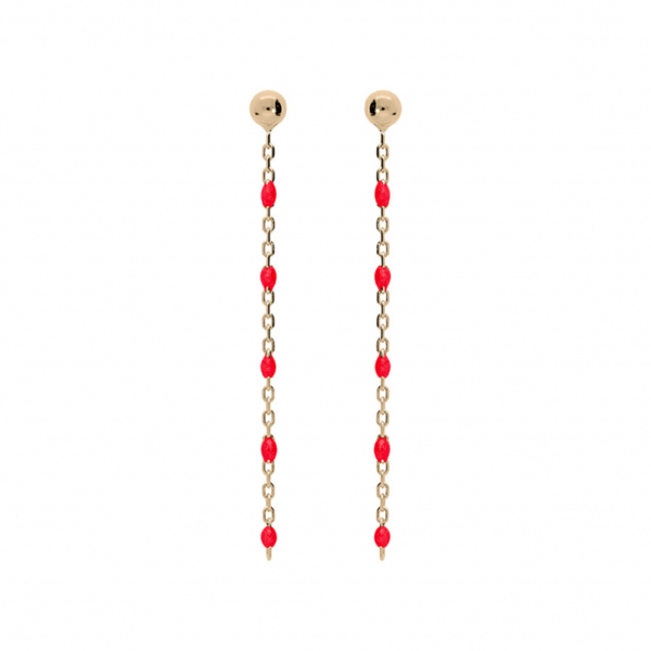 Boucles d'oreilles Tige Argent 925 Dorure Jaune Olives Résine Rouge