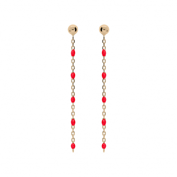 Boucles d'oreilles Tige Argent 925 Dorure Jaune Olives Résine Rouge