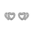 Boucles d'oreilles Argent 925 et Zirconium Double Coeurs Ajourés