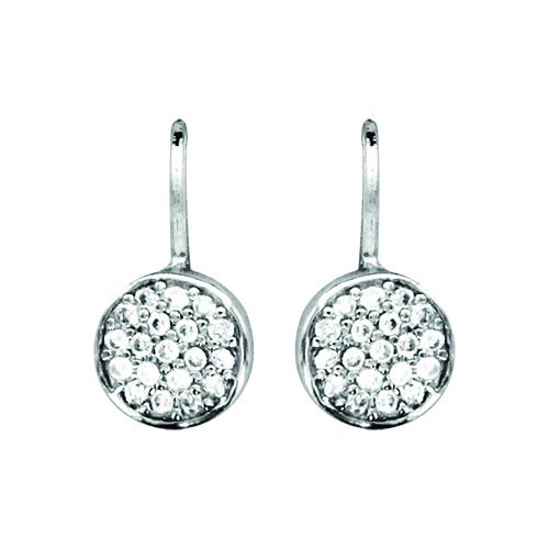Boucles d'oreilles Argent 925 Dormeuse Zirconium Pastille Blanc