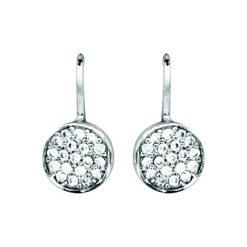 Boucles d'oreilles Argent 925 Dormeuse Zirconium Pastille Blanc