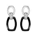 Boucles d'oreilles Argent 925 Double Elements Céramique Noire + Zirconium Sertis