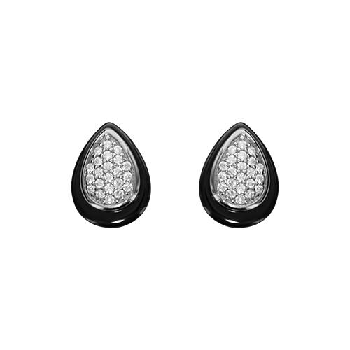 Boucles d'oreilles Argent 925 Poire Céramique Noire Zirconium Sertis