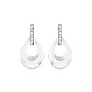 Boucles d'oreilles Argent 925 Poire Céramique Blanche Barette Zirconium Sertis