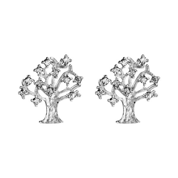 Boucles d'oreilles Argent 925 Arbre de Vie avec Zirconium Sertis 