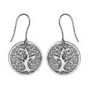 Boucles d'oreilles Argent 925 Rondelle Givrée Arbre de Vie 