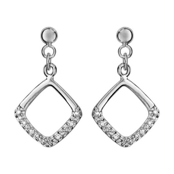 Boucles d'Oreilles Argent 925 Motif Carré Ajouré Zirconium Sertis