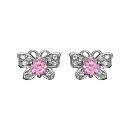 Boucles d'oreille Argent 925 Papillon avec Zirconium et Pierre Rose
