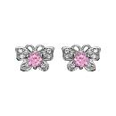 Boucles d'oreille Argent 925 Papillon avec Zirconium et Pierre Rose