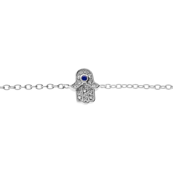 Bracelet Argent 925 Main de Fatma Zirconium Bleu