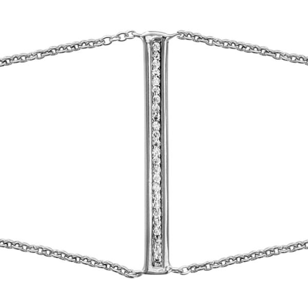 Bracelet Argent 925 Double Chaine Rectangle avec Zirconium Sertis