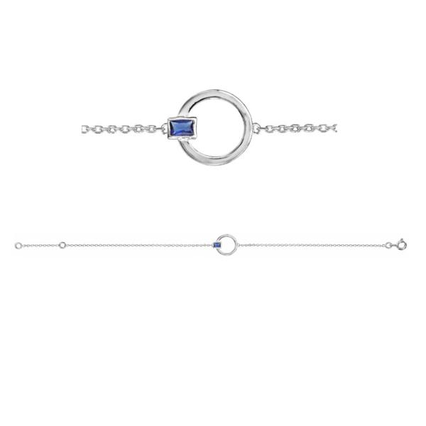 Bracelet Argent 925 Cercle et Zirconium Rectangle Bleu
