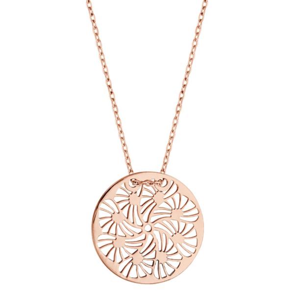 Collier Argent 925 Dorure Rose Pendentif Rond Motif Ajourée