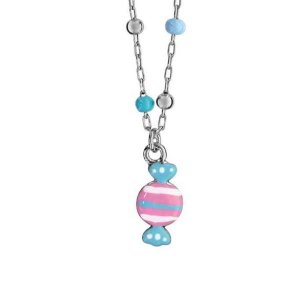 Collier Argent 925 Enfant Boules bleue et Bonbon Rose et Bleu Ciel