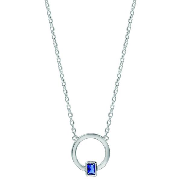 Collier Argent 925 Cercle et Zirconium Rectangle Bleu