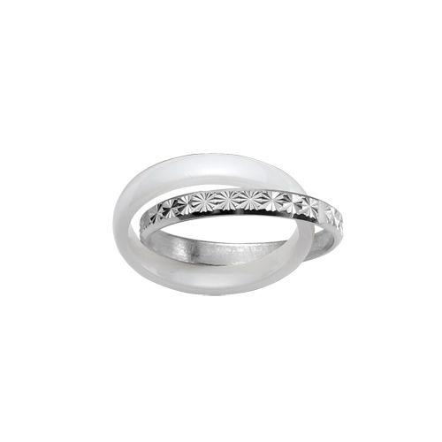 Bague Argent 925 Double Anneaux Céramique Blanc + Etoile Diamanté