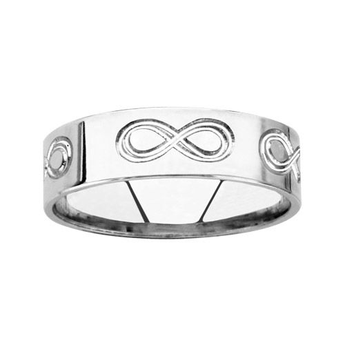 Bague Alliance Argent 925 Gravée Symbole Infini Ruban 6 mm