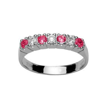 Bague Argent 925 Demi Rail avec Zirconium Bicolore Rouge