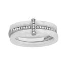 Bague Argent 925 Double Anneaux Céramique Blanc + 1 Rail Zirconium Micro Sertis