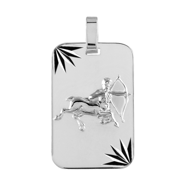 Pendentif Argent 925 Plaque Militaire Diamantée Zodiaque Sagittaire