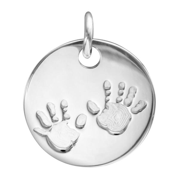 Pendentif Argent 925 Médaille Motif 2 Empreintes Mains