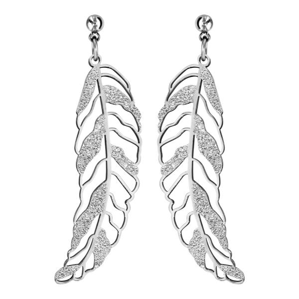 Boucles d'oreilles Acier 316 L Grande Plume avec Granite