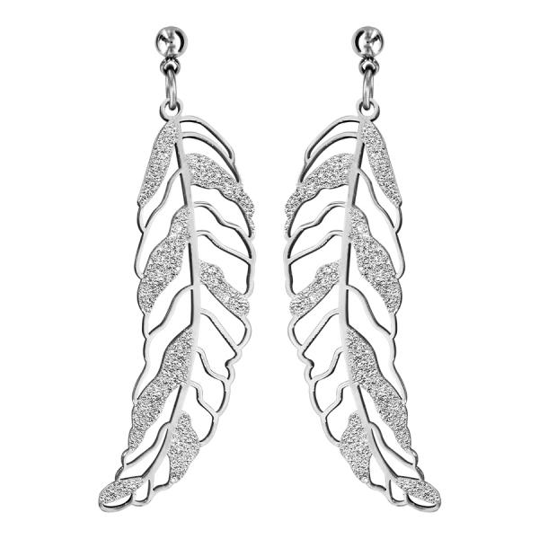 Boucles d'oreilles Acier 316 L Grande Plume avec Granite