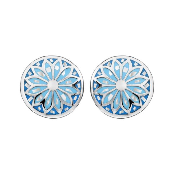 Boucles d'oreilles Acier 316 L Rondes Motifs Dégradés Bleu avec Nacre