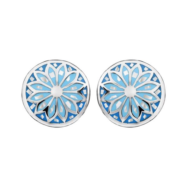 Boucles d'oreilles Acier 316 L Rondes Motifs Dégradés Bleu avec Nacre