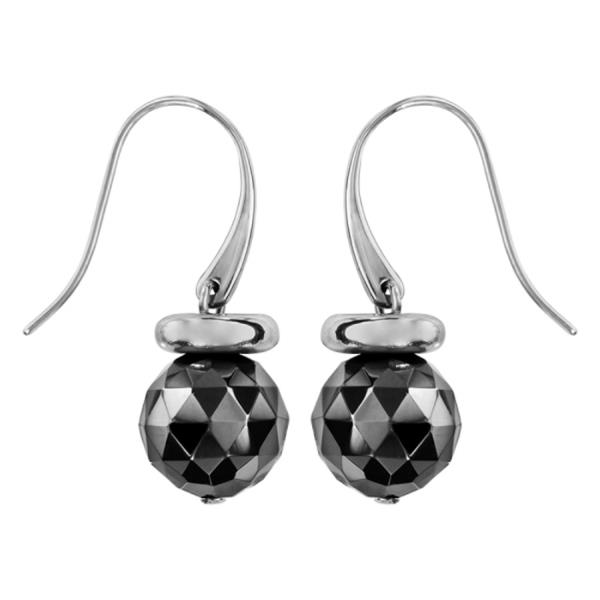 Boucles d'oreilles Acier 316 L Crochet Boule Céramique Faceté Noire