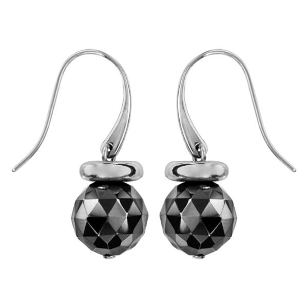 Boucles d'oreilles Acier 316 L Crochet Boule Céramique Faceté Noire