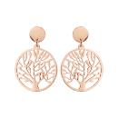 Boucles d'oreilles Acier 316 L Rosé Pendante Ronde Arbre de Vie