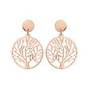 Boucles d'oreilles Acier 316 L Rosé Pendante Ronde Arbre de Vie