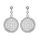 Boucles d'oreilles Acier 316 L Ronde Motif Rosace Contour Strass Blanc 