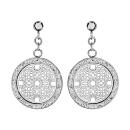 Boucles d'oreilles Acier 316 L Ronde Motif Rosace Contour Strass Blanc 