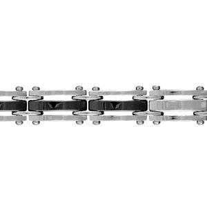 Bracelet Acier 316 L Barettes Céramique Centrale Noire Double Fermoirs