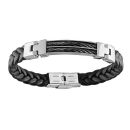 Bracelet Acier 316 L et Cuir Tressé Double Cables Noir