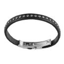 Bracelet Acier 316 L Cuir Noir 1 Rang Strass Blanc