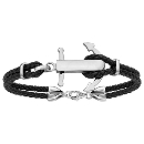 Bracelet Acier 316 L Double Cuir Noir Ancre Marine