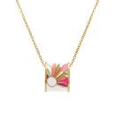 Collier Acier 316 L Doré Jaune avec Résine Rose et Violet Fond Blanc
