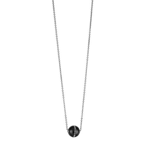 Collier Acier 316 L Pendentif Boule Céramique Noir + Zirconium