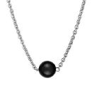 Collier Sautoir Acier 316 L 5 Boules Agate Noire 110 cm