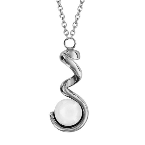 Collier Acier 316 L Spirale et Boule Céramique Blanche