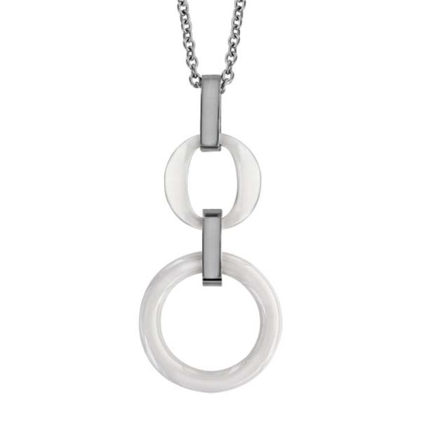 Collier Acier 316 L Pendentif Double Anneaux Céramique Blanche